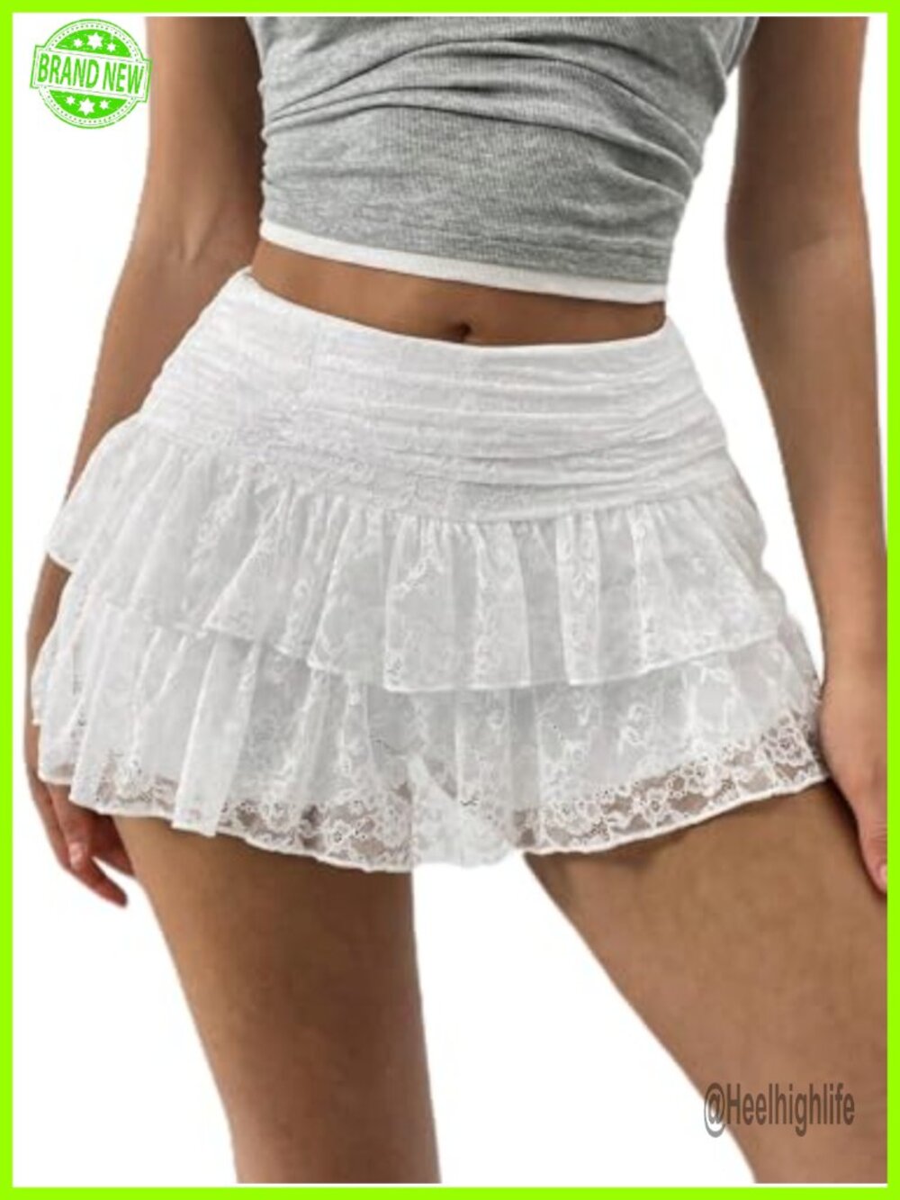 Women Lace Mini Skirt with Built-in Shorts Skort Ruffle Pleated Y2K